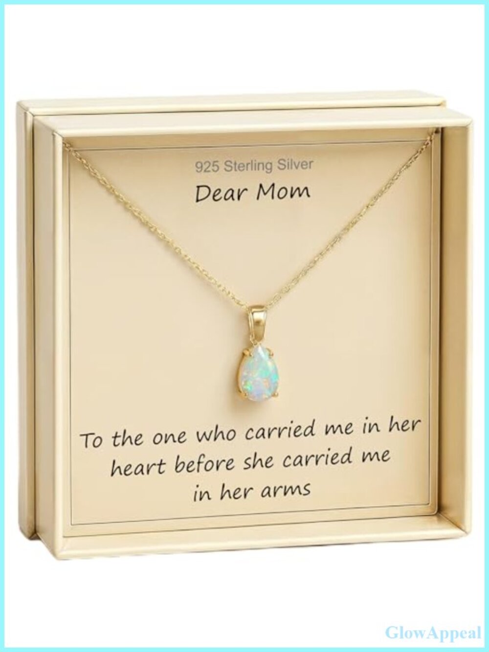 14K Gold Plated Over 925 Sterling Silver Opal Birthstone Mom Necklace